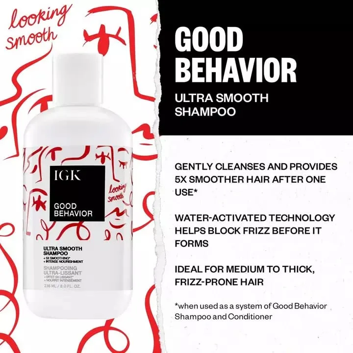 Шампунь IGK GOOD BEHAVIOR Ultra Smooth | Разглаживает, смягчает и контролирует пушистость | Придает блеск и шелковистость | 950 мл 907.20 г (.) — фото 2