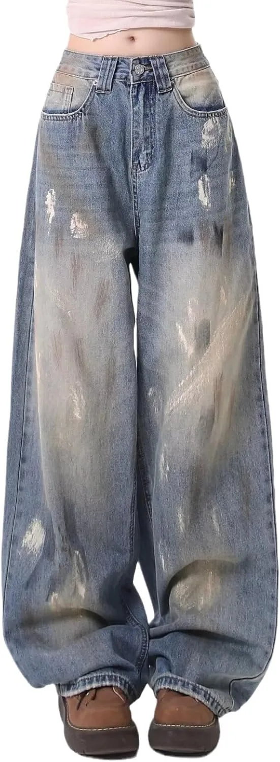 

Женские джинсы с граффити в стиле ретро MEOKIM