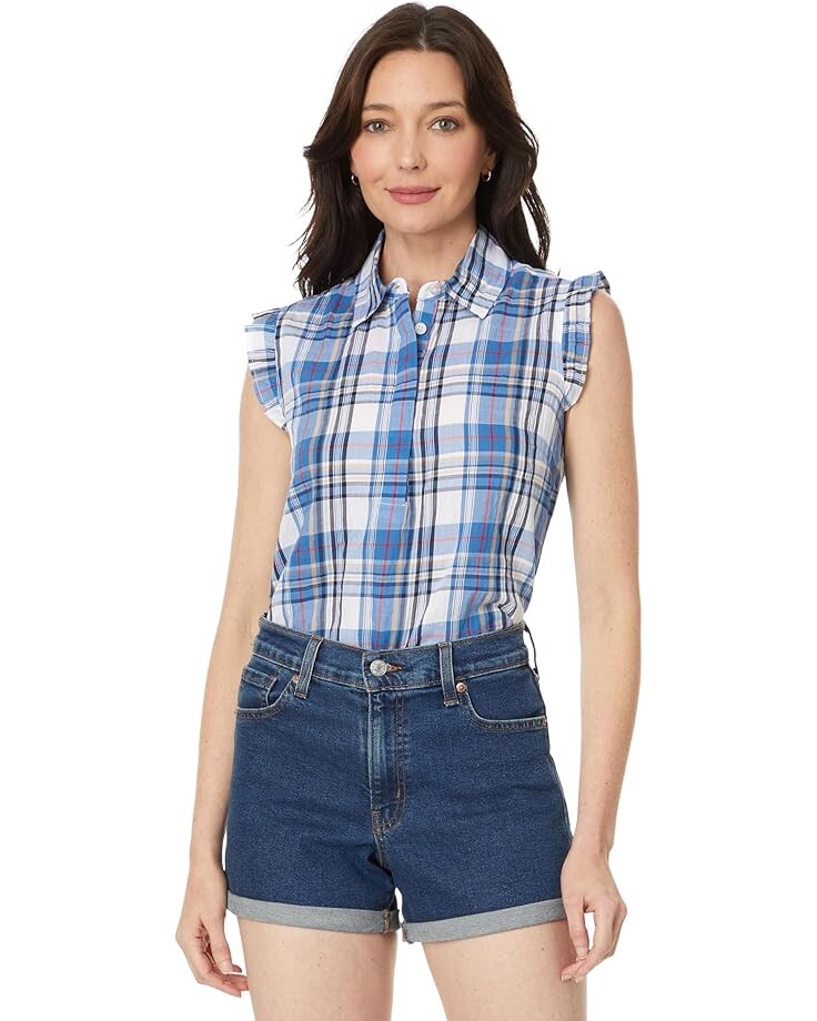 

Рубашка Tommy Hilfiger Sleeveless Ruffle Plaid Popover, синий мульти