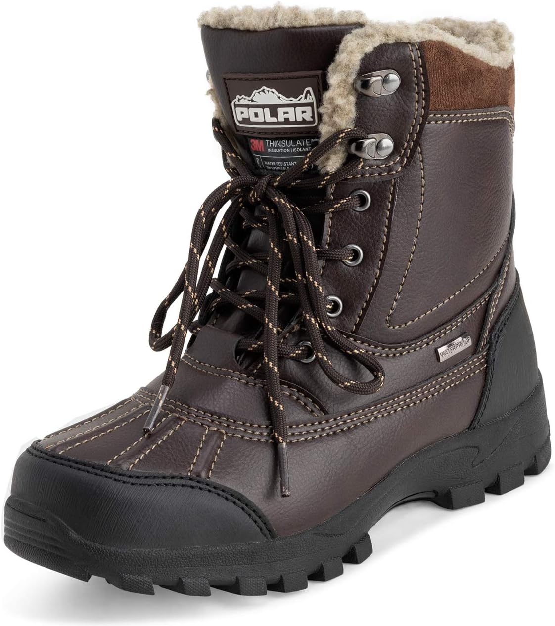 

Мужские зимние ботинки POLAR с утеплителем Thinsulate, полностью подкладкой, водонепроницаемые, с прочной подошвой с глубоким протектором, термозащитой для дождя и снега, коричневый