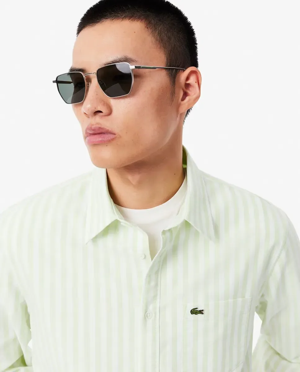 Мужская рубашка Oxford с длинными рукавами и полосатым узором, прямого кроя Lacoste, зеленый — фото 3