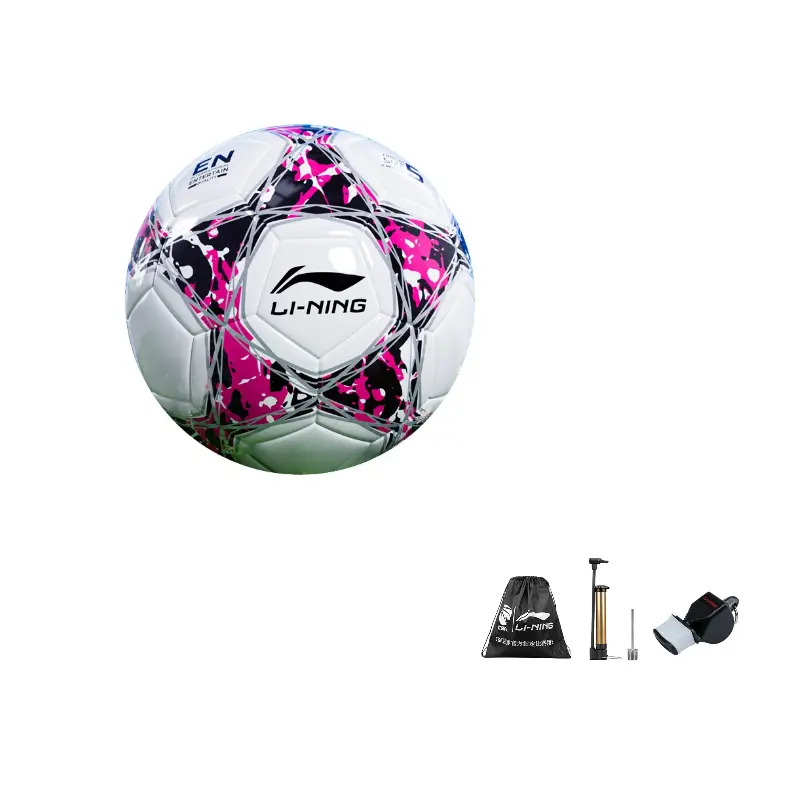

Футбольный мяч LiNing размера 5, стандартный, для игры в формате 11 на 11 Изготовлен из ТПУ, машинная прошивка Белый и розовый