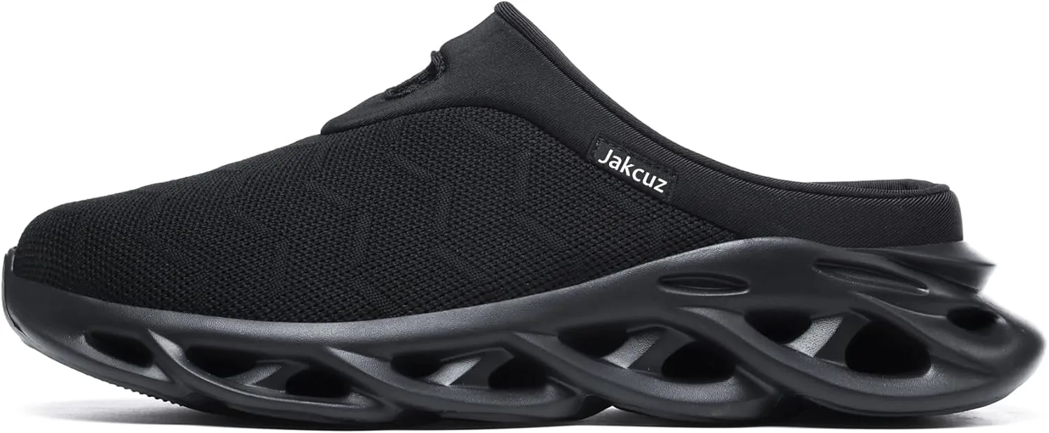 Jakcuz Men Slip On Mules Легкие кроссовки с открытой пяткой Дышащие прогулочные туфли, черный — фото 3