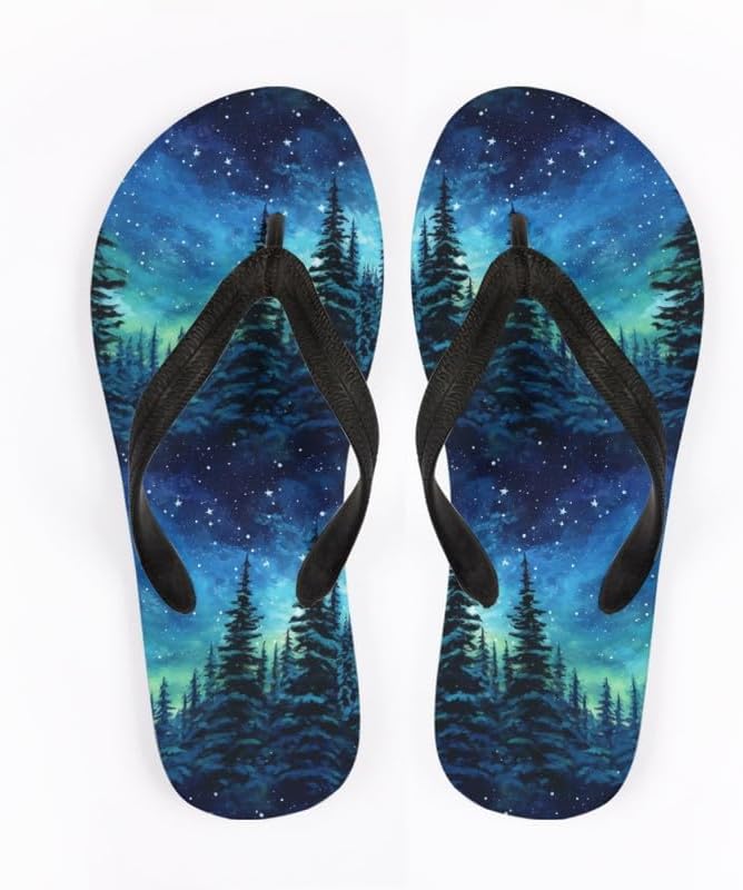 Сандалии Semiouray Women Galaxy Flip Flop, шлепанцы с рисунком черепа животного и бабочки, удобная обувь для отеля и путешествий, Vintage Forest Print — фото 2