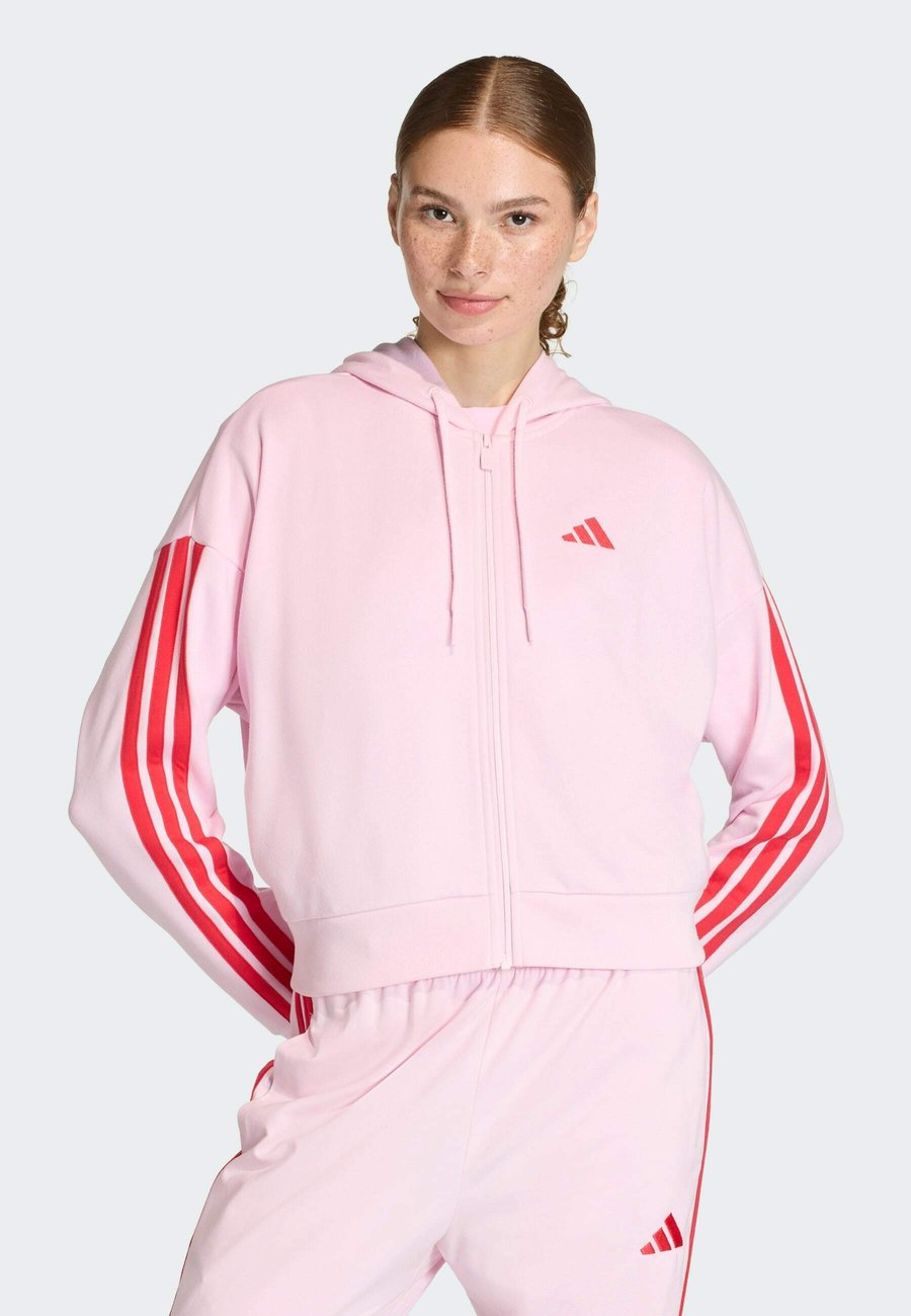 

Толстовка Adidas Sportswear ESSENTIALS 3 STRIPES FULL ZIP HOODIE, Clear Pink Pure Ruby/Pink, Красный, Толстовка Adidas Sportswear ESSENTIALS 3 STRIPES FULL ZIP HOODIE, Clear Pink Pure Ruby/Pink