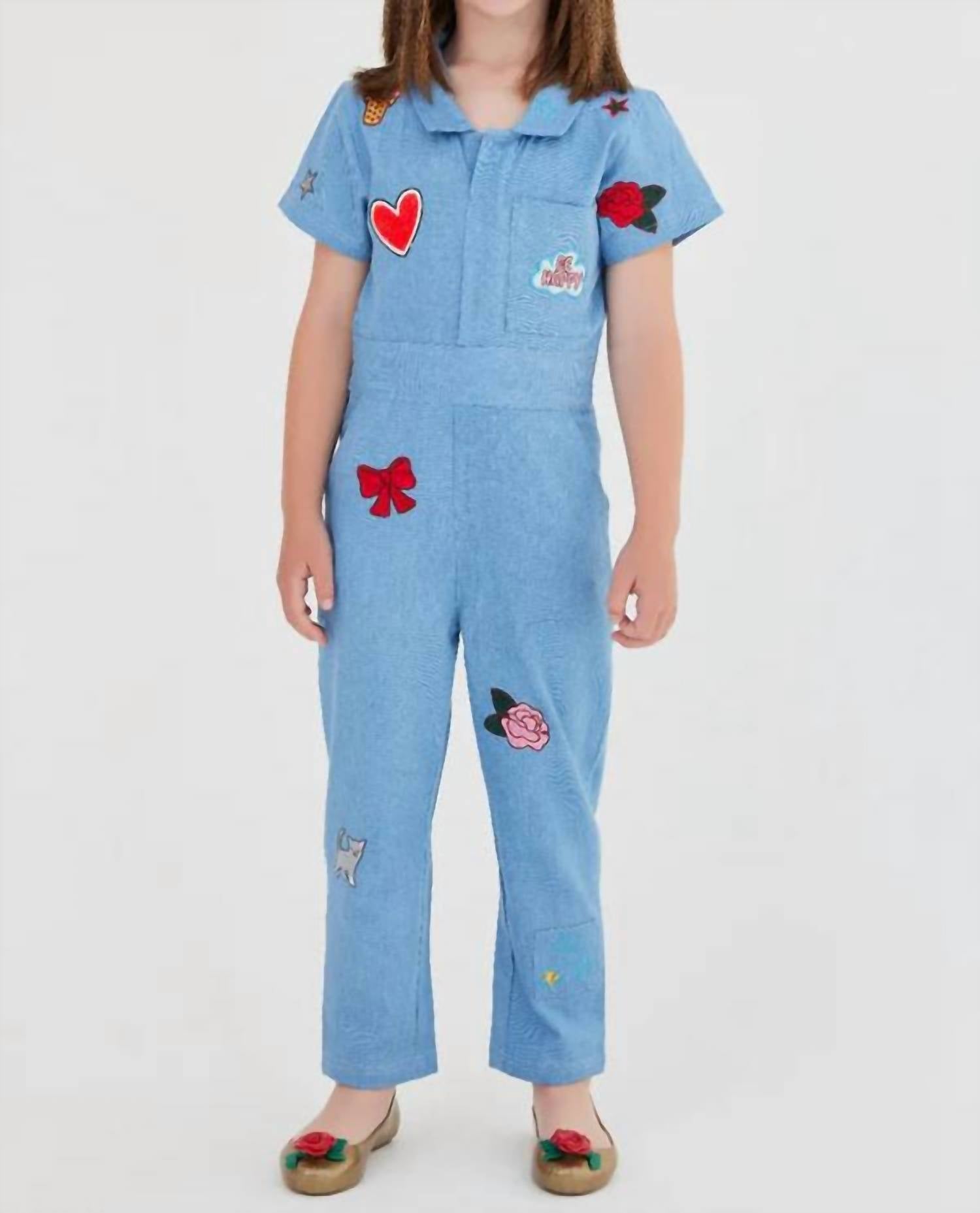 

Джинсовый комбинезон с вышивкой в синем цвете Sasha+Z