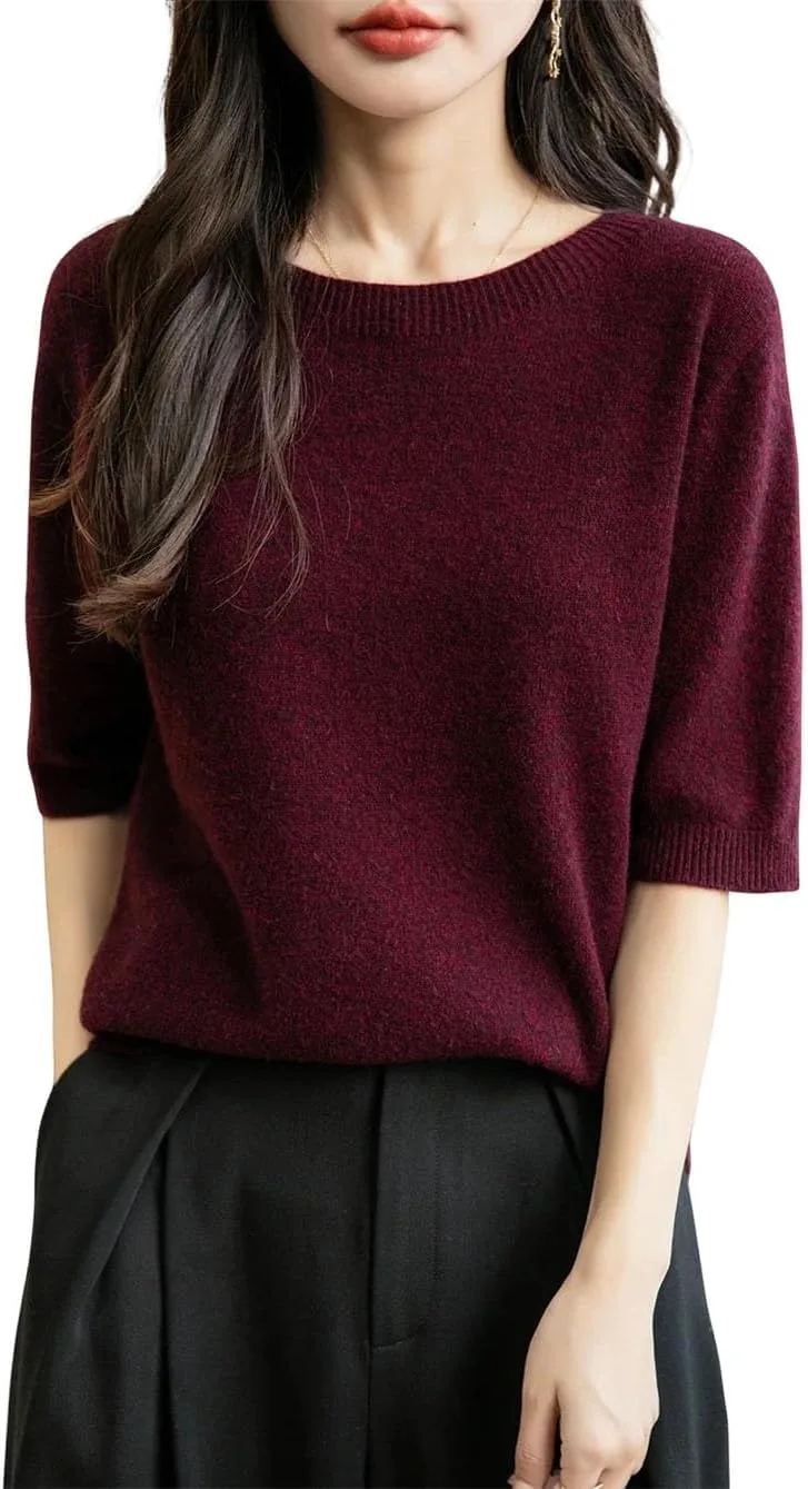 

Женский свитер из шерсти с коротким рукавом