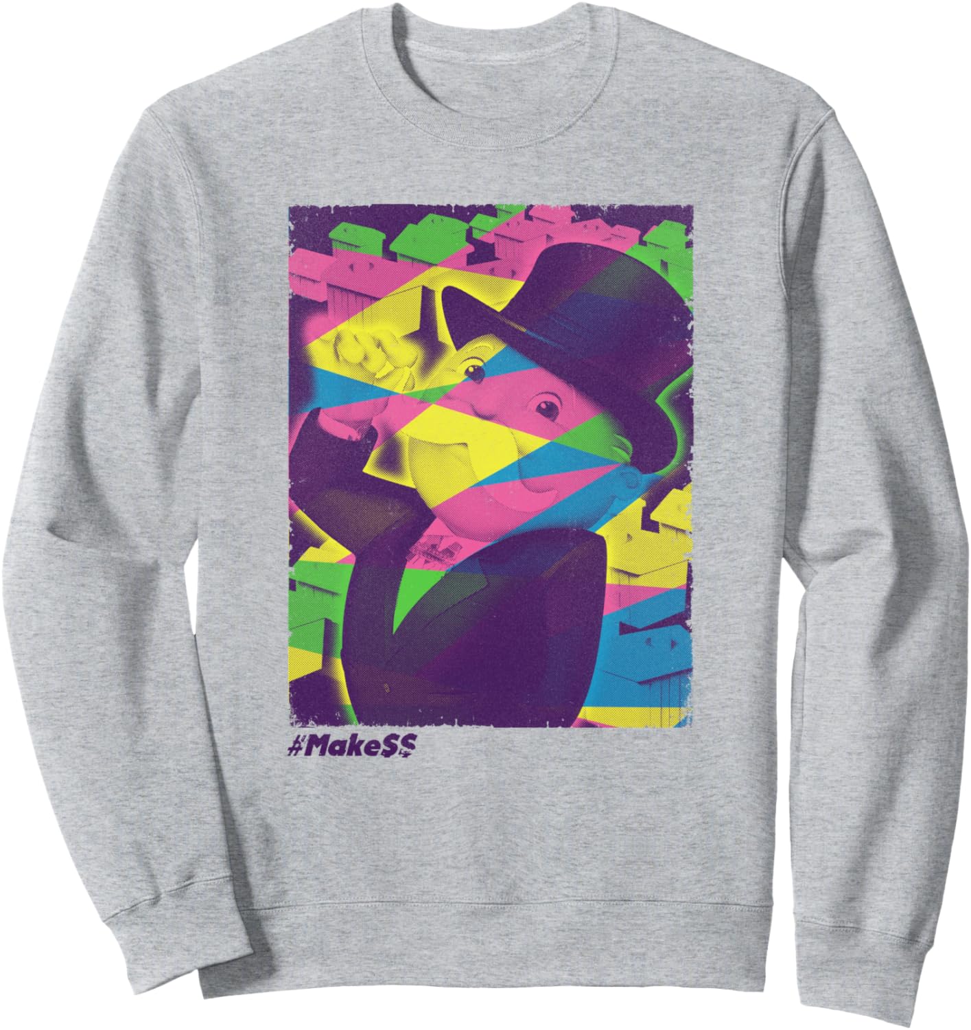 

Монополия #Зарабатывай Мистер Монополия Красочная винтажная толстовка с портретом Monopoly, серый