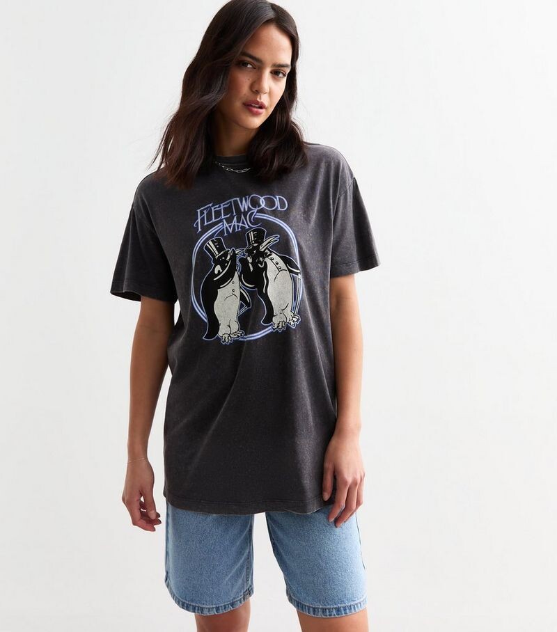 

Серая футболка оверсайз Fleetwood Mac Acid Wash New Look, темно-серый