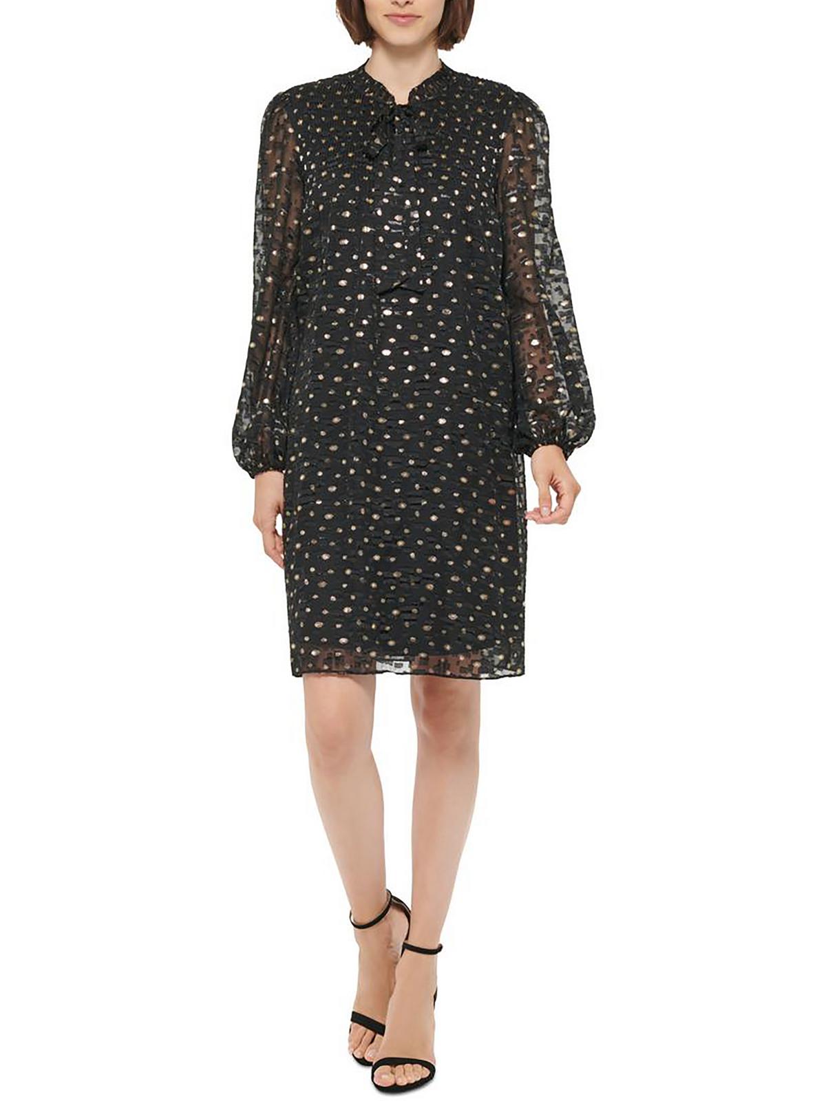 

Женское плиссированное короткое мини-платье DKNY, черный/золотой