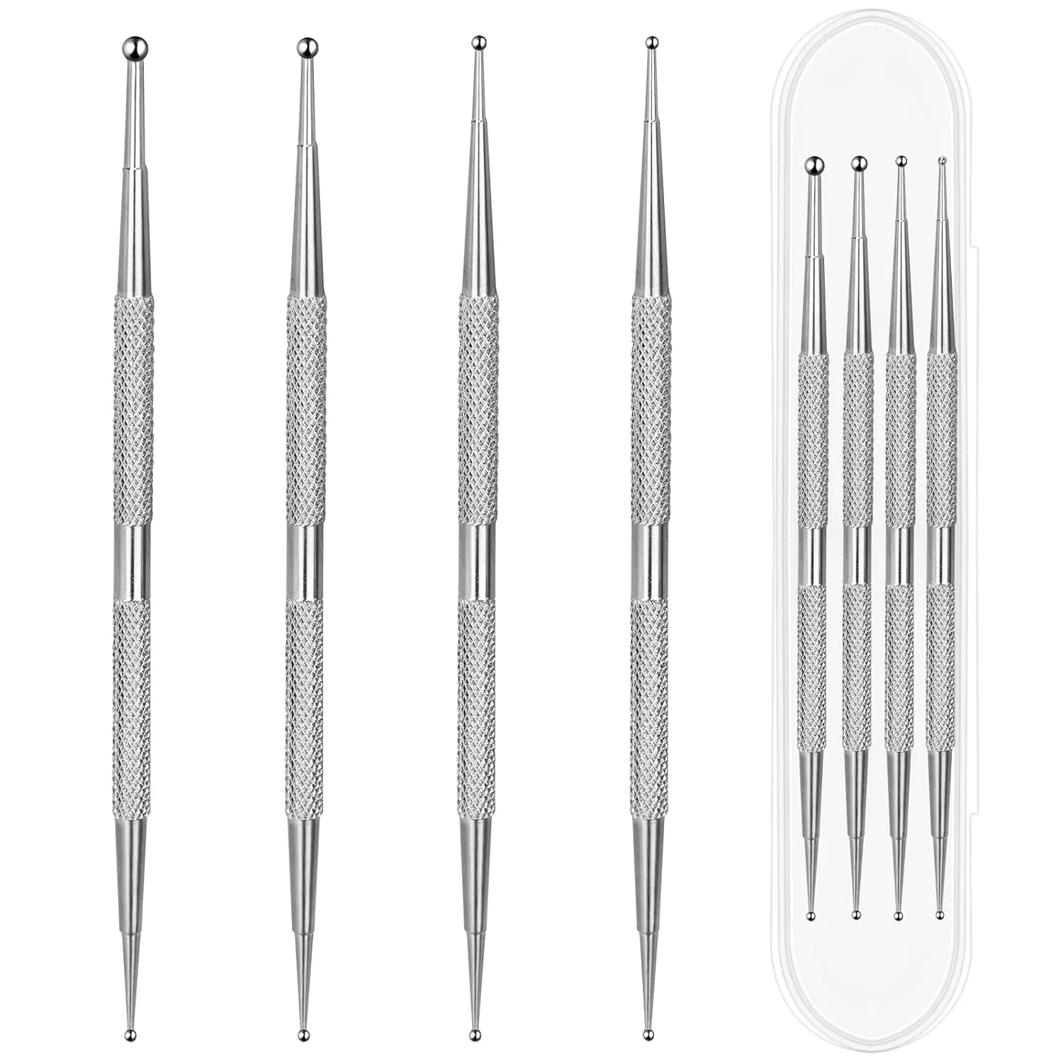 Набор дотсов для дизайна ногтей из нержавеющей стали ‎Mozeat Lens, 4Pcs/Set - Silver