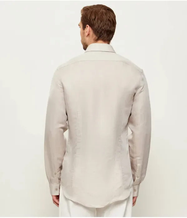 Льняная рубашка slim fit Calvin Klein, бежевый — фото 3