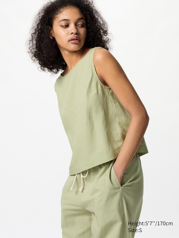 

Блузка из льняной смеси (без рукавов) Uniqlo, зеленый