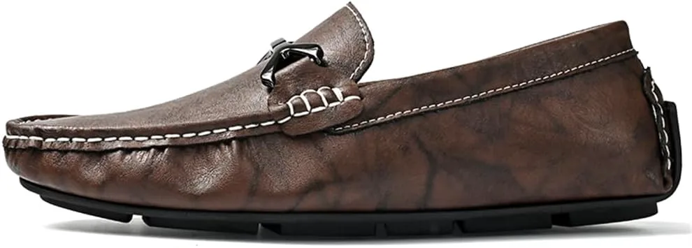

Мужские кожаные лоферы на плоской подошве, слипоны, мокасины для вождения, повседневные лодочные туфли Abborora, темно-коричневый
