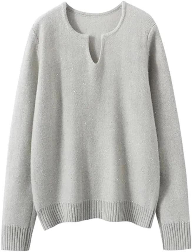 

Женский свитер с пайетками из кашемира с V-образным вырезом и длинными рукавами