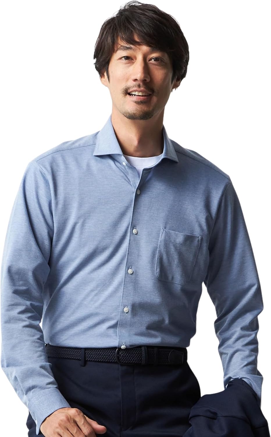 

Рубашка-поло с длинными рукавами ORIHICA, комфортная эластичная ткань, дезодорирующая, застежка спереди, можно носить с галстуком, выбор расцветок, для деловых мужчин, синий