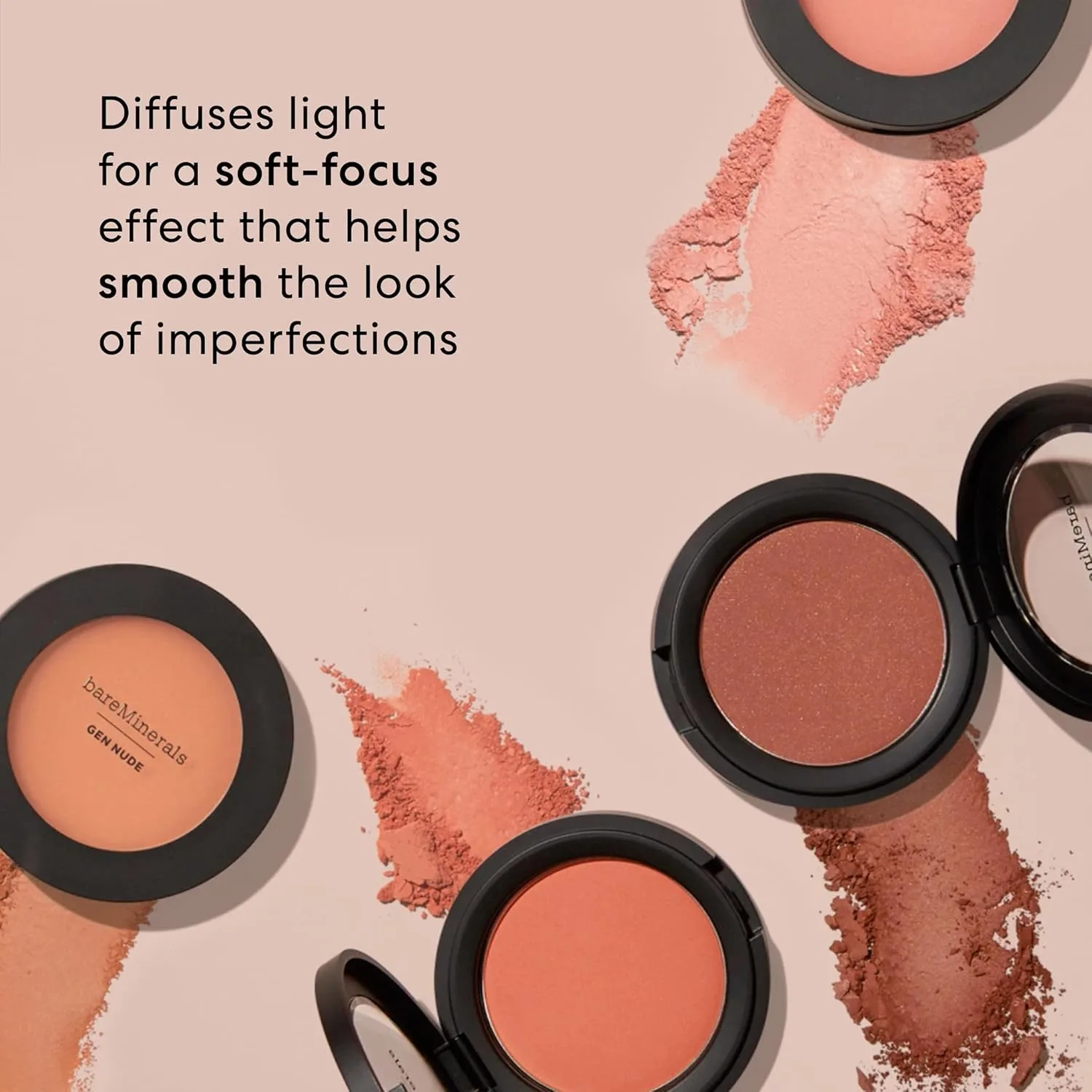 bareMinerals Gen Nude Powder Blush, минеральный прессованный румяна, стойкость на весь день, наращиваемое покрытие, матовое покрытие soft focus, без талька, веган 5.95 г (1 шт.), On the Mauve — фото 3