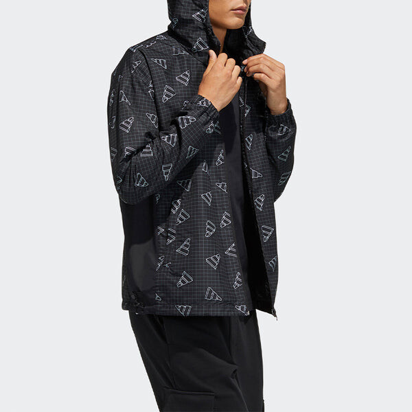Куртка adidas Full Print Sports Loose Hooded Jacket Black, черный — фото 4