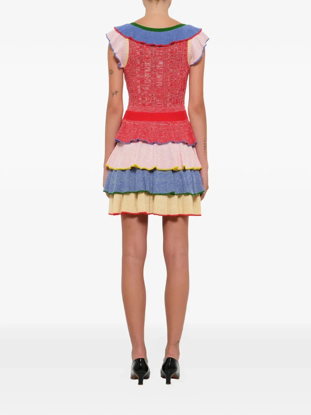 Вязаное многоярусное мини-платье Alexander Mcqueen, мультиколор — фото 3