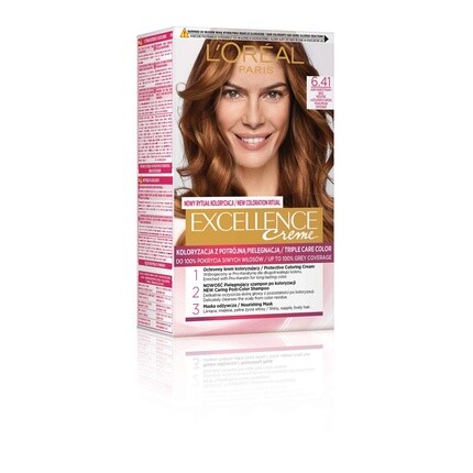 

Цвет волос Excellence 6.41 — Светло-янтарный бронзовый, L'Oreal