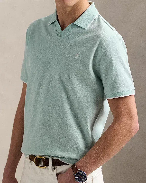 Рубашка-Поло с коротким рукавом из жаккардовой сетки в тон ткани. Polo Ralph Lauren, Celadon/White — фото 4