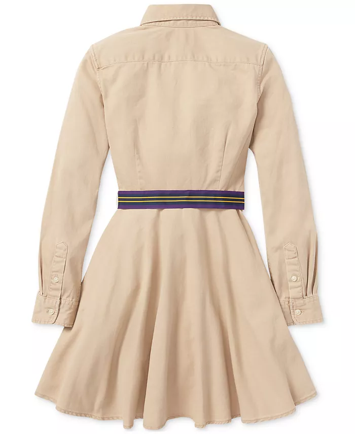 Хлопковое платье-рубашка с поясом Big Girls Chino Polo Ralph Lauren, коричневый/бежевый — фото 4