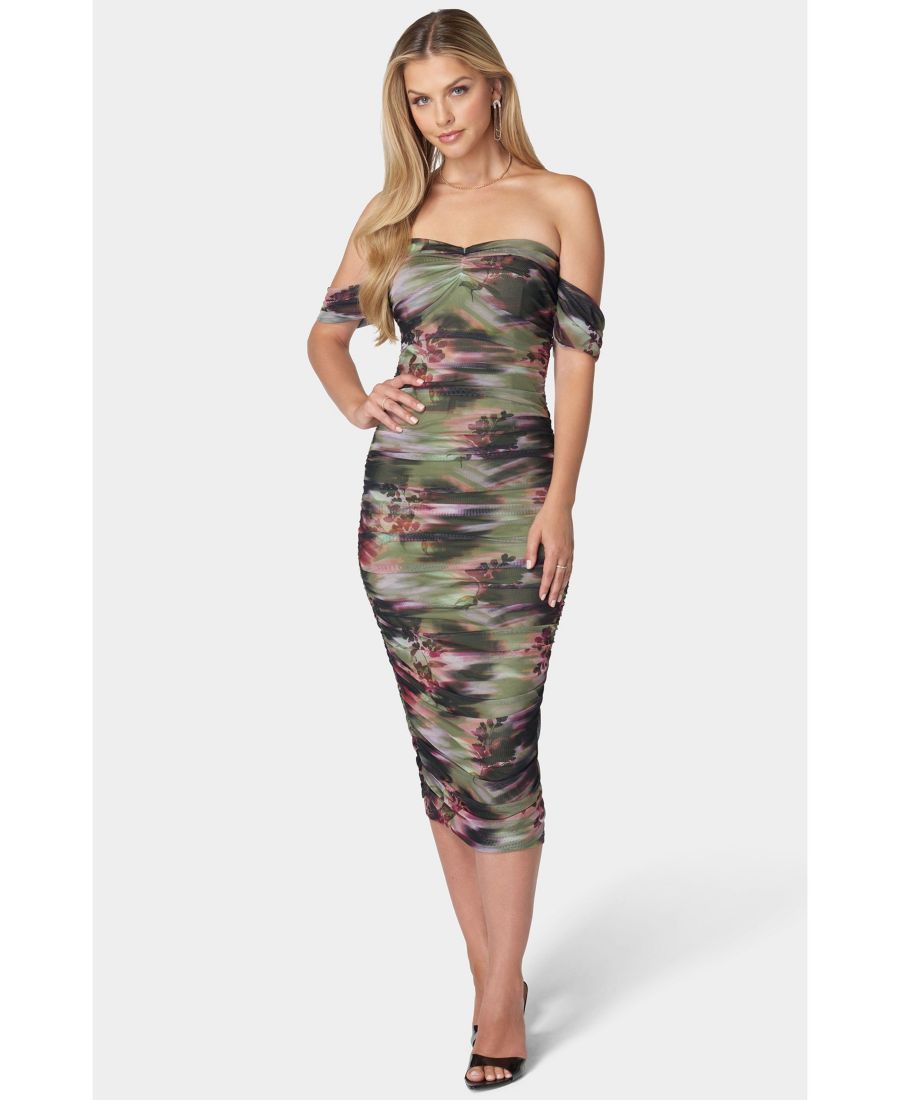 

Женское платье миди с драпировкой Bebe, Olive multi