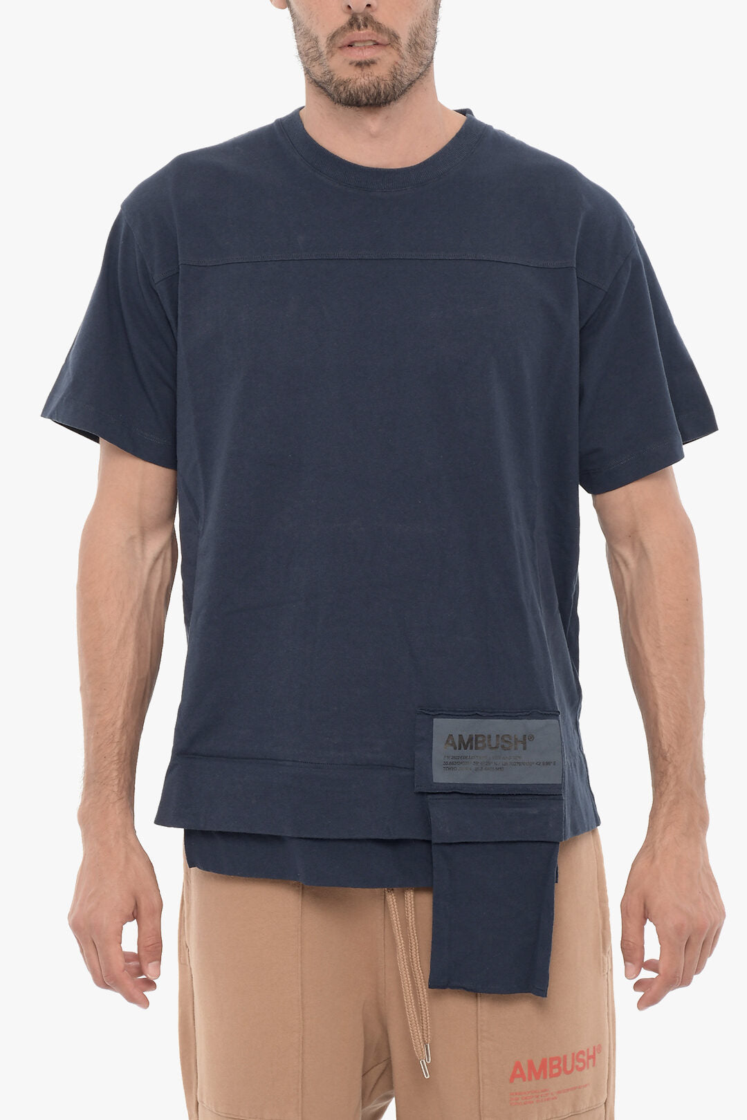 

Футболка Ambush Solid Color с круглым вырезом и карманом на талии, синий