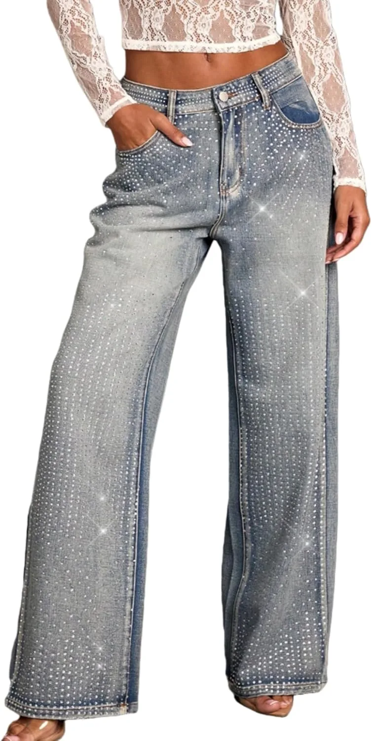 

Женские джинсы High-Waisted Wide-Leg с пайетками TimeGofate