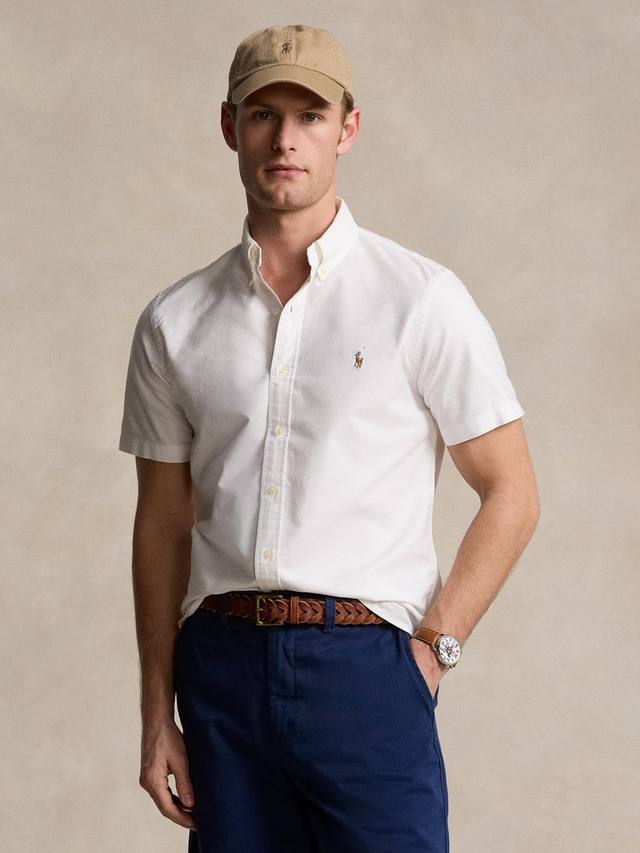 

Хлопковая оксфордская рубашка с коротким рукавом и приталенным кроем Ralph Lauren, Bsr White
