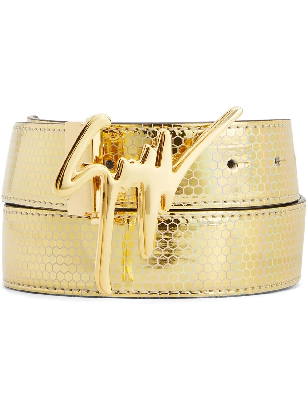 

Ремень с эффектом металлик и пряжкой Signature Giuseppe Zanotti, золотистый