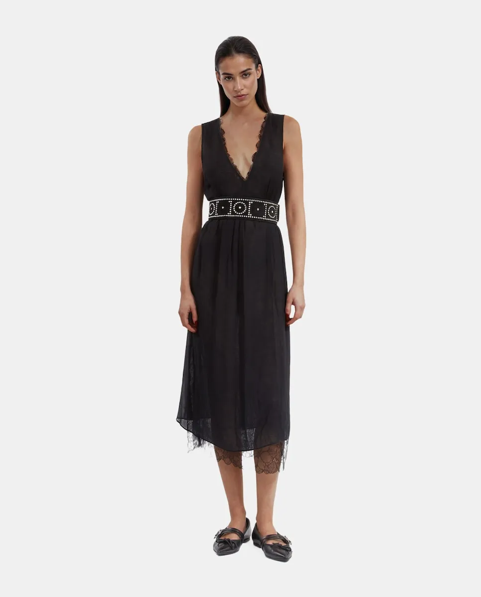 

Кружевное платье с глубоким вырезом The Kooples, черный