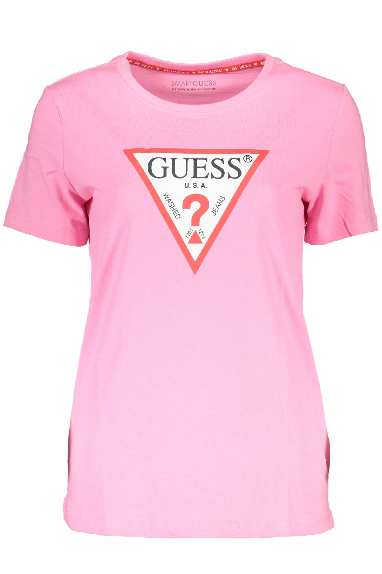 

Розовая хлопковая женская футболка Guess Shoes