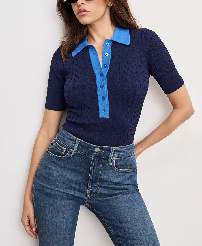 

Женский трикотажный боди с застежкой на пуговицы Good American, синий