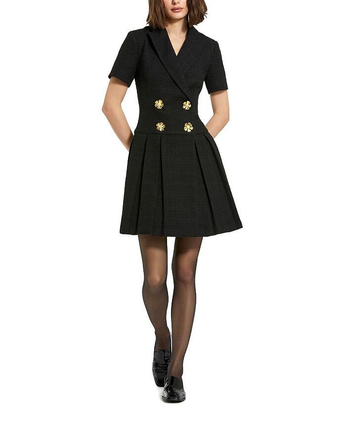 

Твидовый пиджак мини-платье Mac Duggal с короткими рукавами, черный