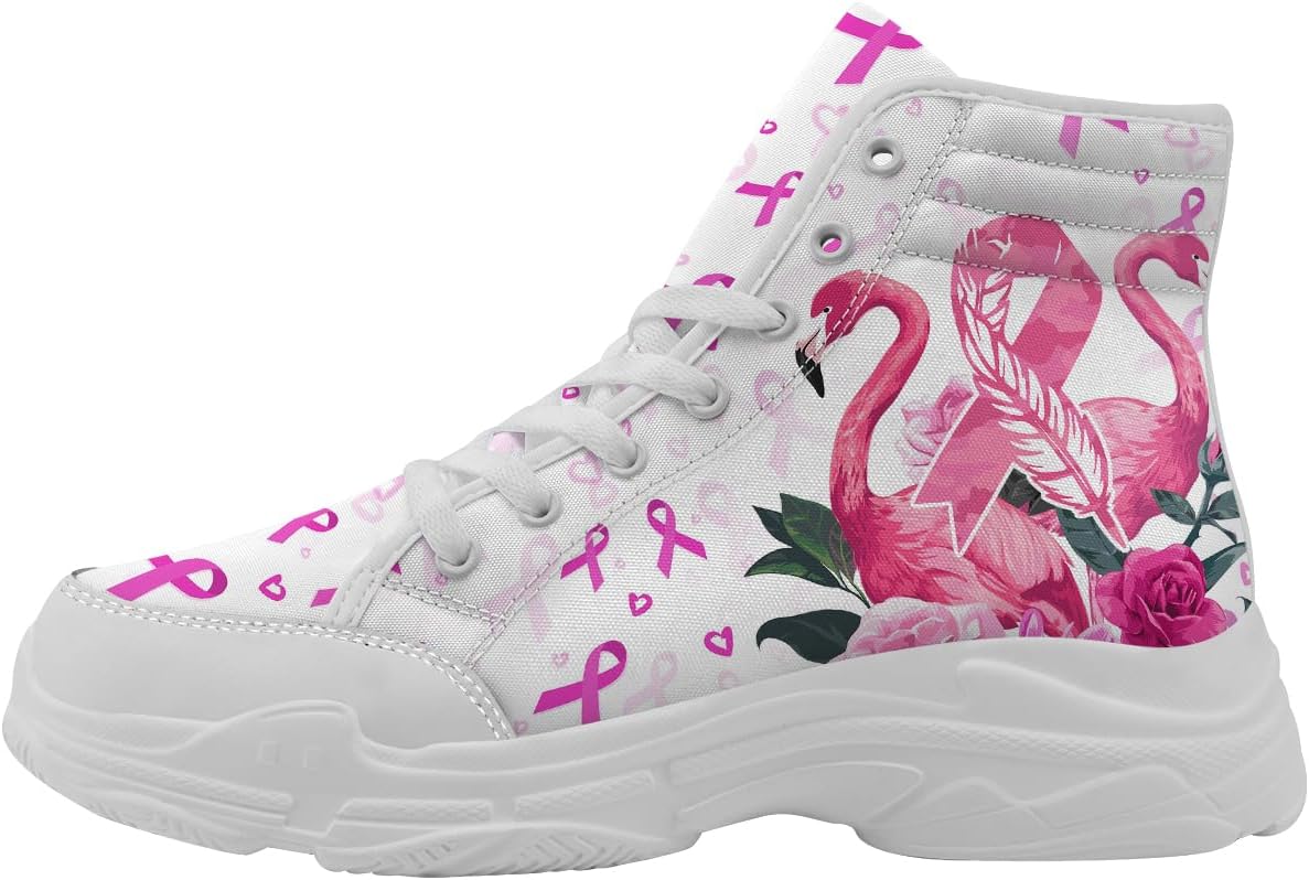 

Кроссовки Quorax для женщин с осведомленностью о раке груди, высокие на шнуровке, из хлопка, подарок для нее и для него, 3112 Flamingo Breast Cancer