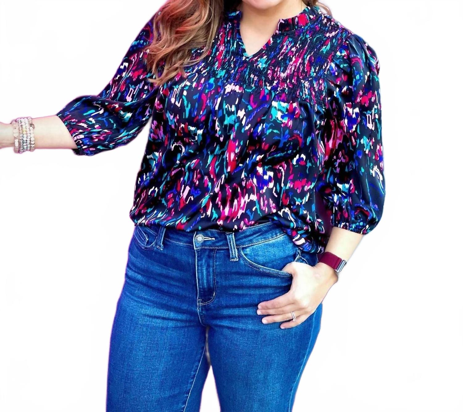 

Абстрактная блузка со сборками в мультиколоре Washco