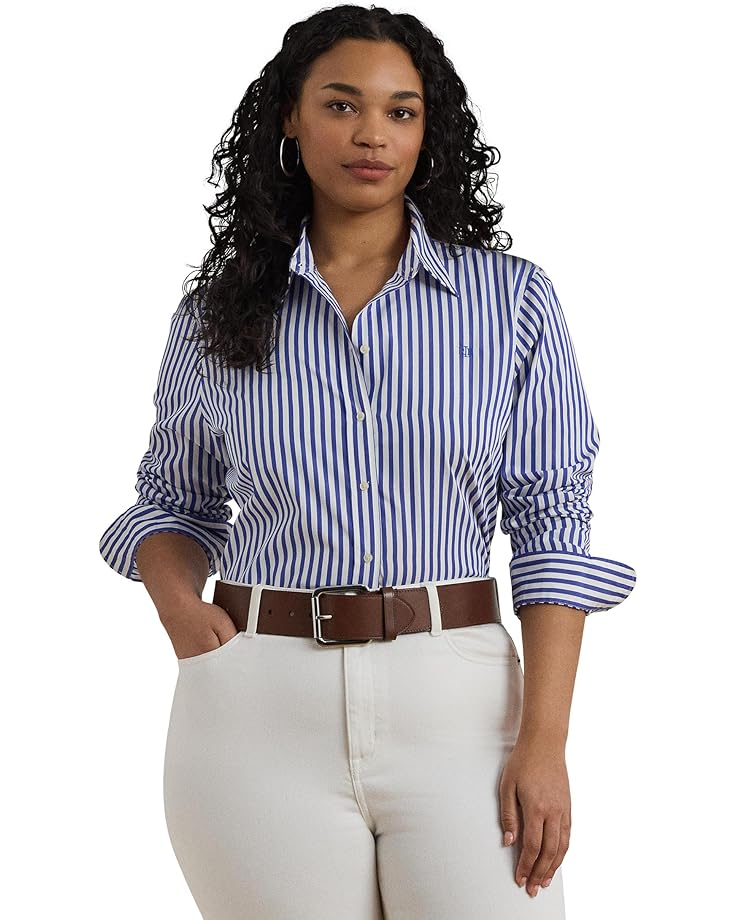 

Рубашка Lauren Ralph Lauren Plus Size Classic Fit Striped Broadcloth Shirt, цвет Lapis Blue/White