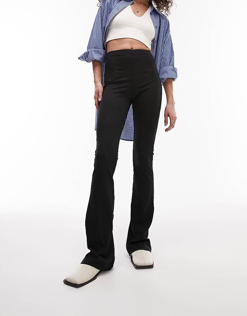 

Topshop - Брюки-клеш скинни в рубчик черного цвета