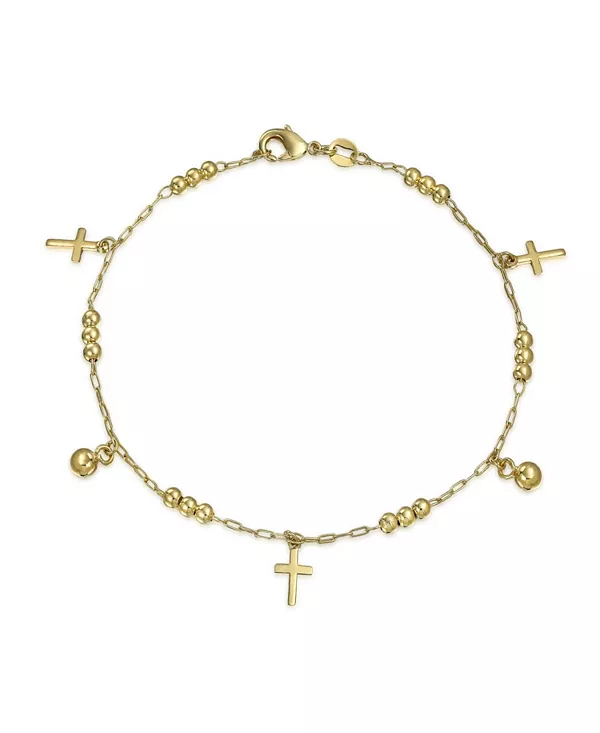

Христианские четки, колокольчики, браслет на лодыжку, крестик, позолоченный, 10 дюймов Bling Jewelry, gold-tone