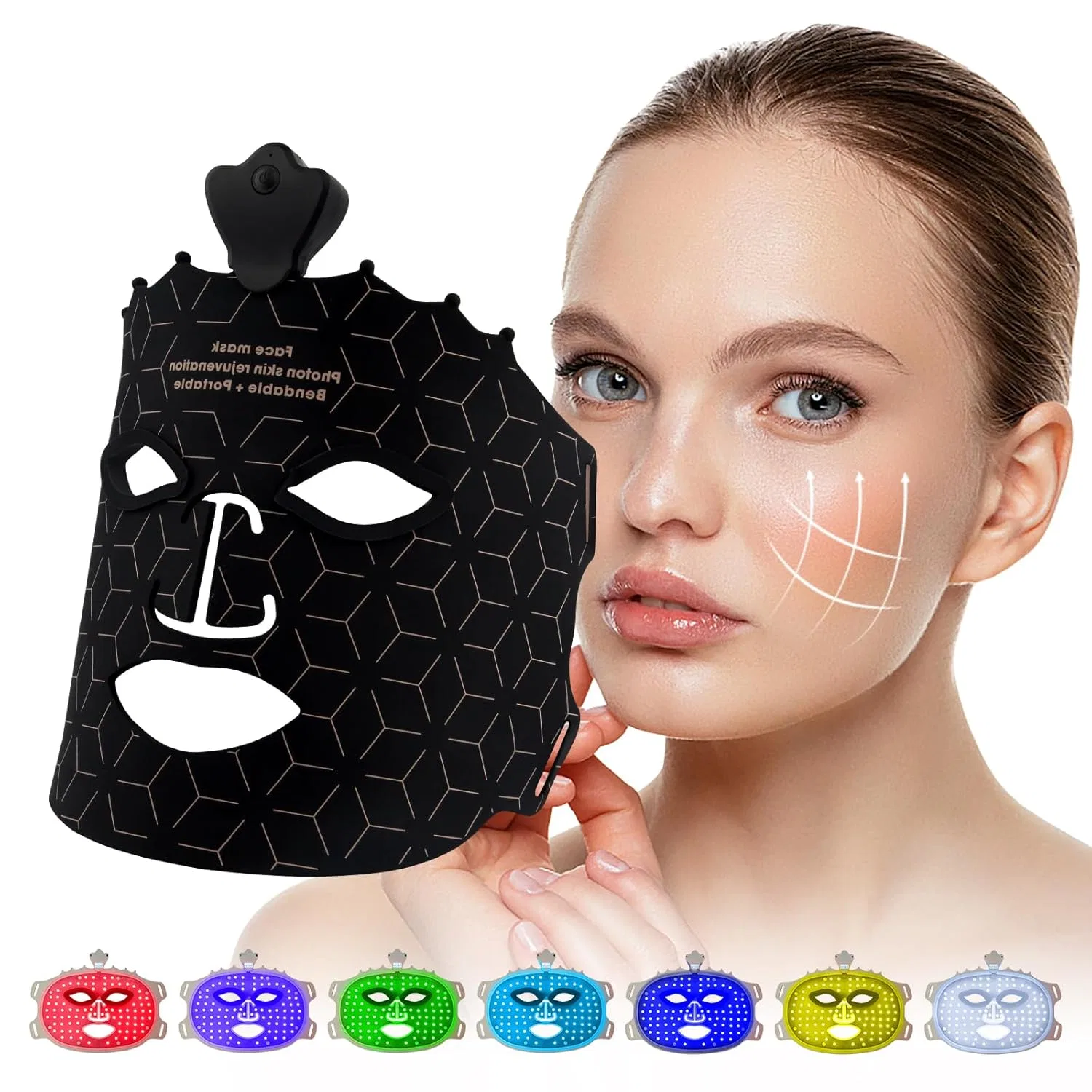 Маска для лица Usuielight — LED с красным светом, 7 цветов , Black, 190 г
