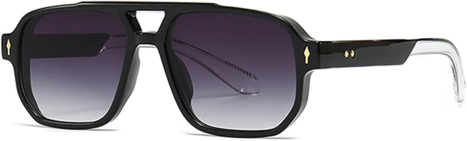 

Солнцезащитные очки с двойной перемычкой для женщин, градиентные солнцезащитные очки с защитой от УФ-излучения UV400, заклепки для мужчин DSVIGF, Grey Stripe Gray