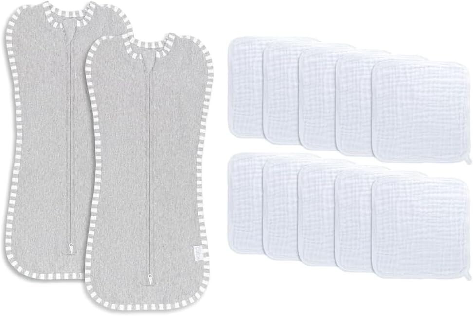 

Удобное пеленальное одеяло для маленьких девочек и мальчиков, легкая упаковка на молнии, 2 шт., детские мочалки, муслиновые хлопковые полотенца в комплекте Comfy Cubs