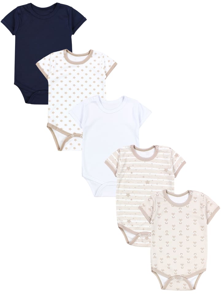 

TupTam Детские бодики с короткими рукавами для мальчиков, комплект из 5 штук, бежево-белый цвет