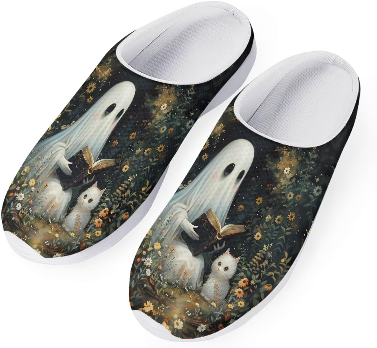 

Forchrinse Южно-западные сандалии с арочной поддержкой для мужчин и женщин Navajo Aztec, тапочки-мюли для сада, прогулочные кроссовки для носки в помещении и на улице, Halloween Ghost