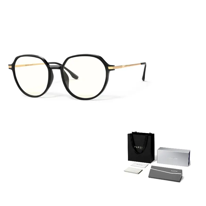 

PARZIN Круглая оправа для очков унисекс, Pianos Black+[No Prescription Blue Light Blocking Lens]
