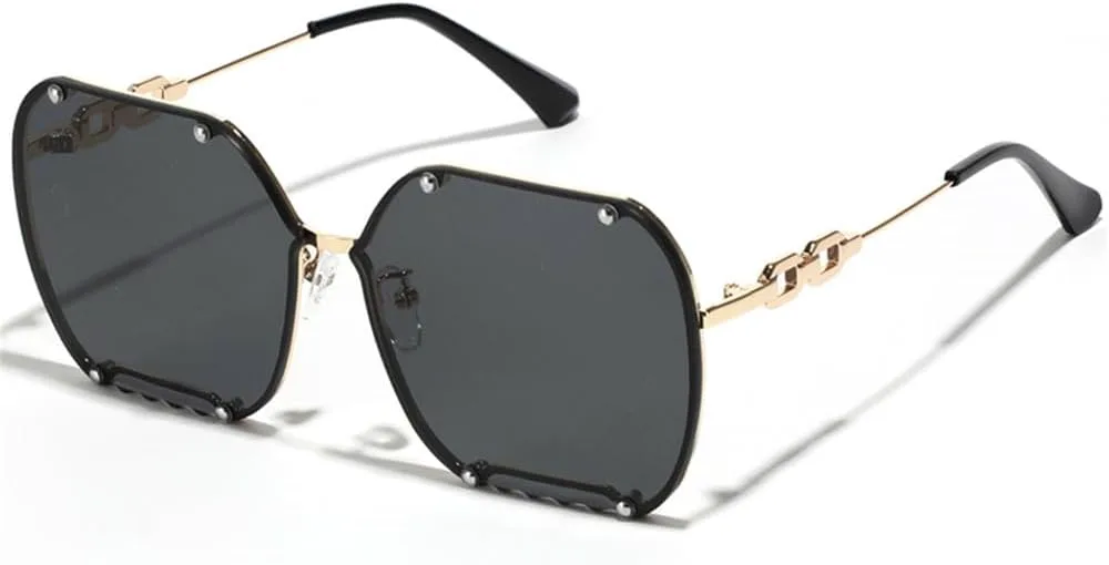 

Солнцезащитные очки в крупной оправе для женщин и мужчин в стиле панк с цепочкой и заклепками, солнцезащитные очки с защитой от УФ-излучения UV400 HDUBFY, Black Grey