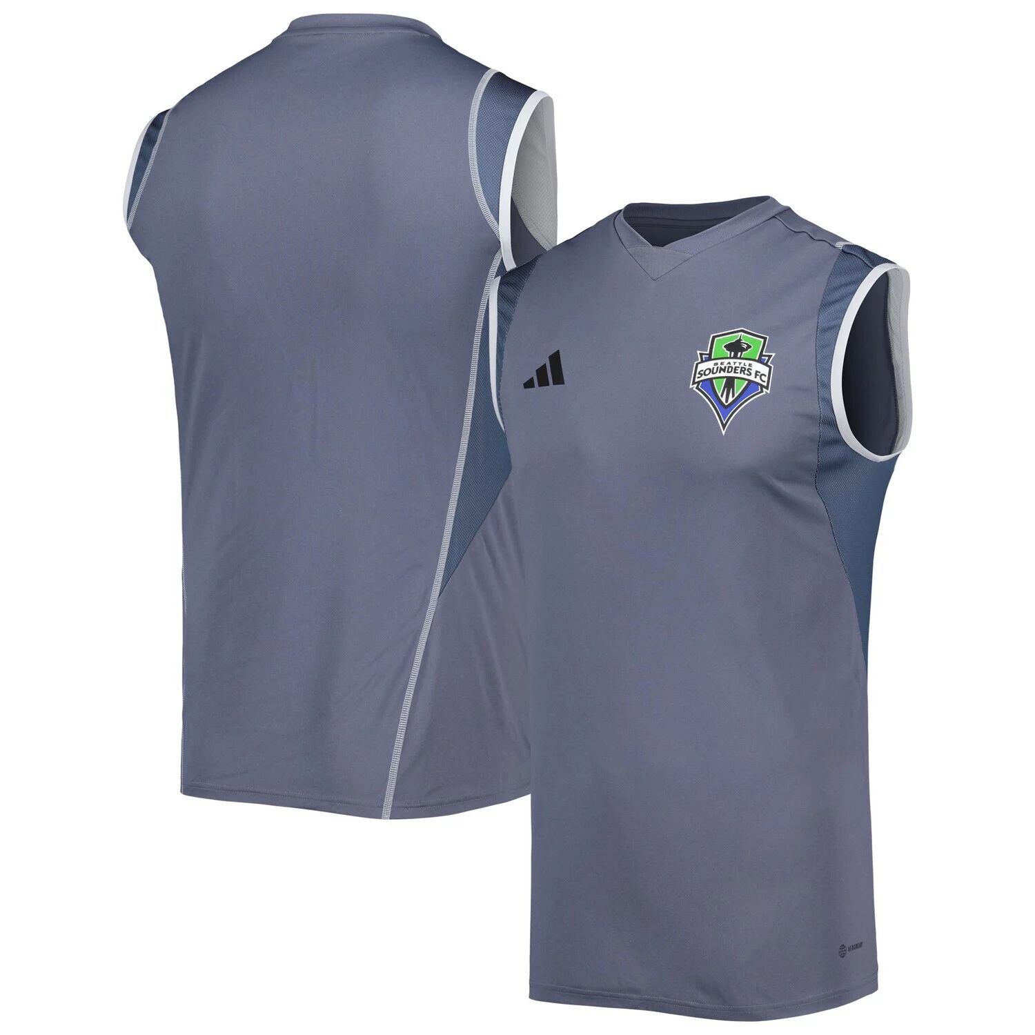

Мужская серая тренировочная майка без рукавов Seattle Sounders FC 2023 adidas, Серый, Мужская серая тренировочная майка без рукавов Seattle Sounders FC 2023 adidas