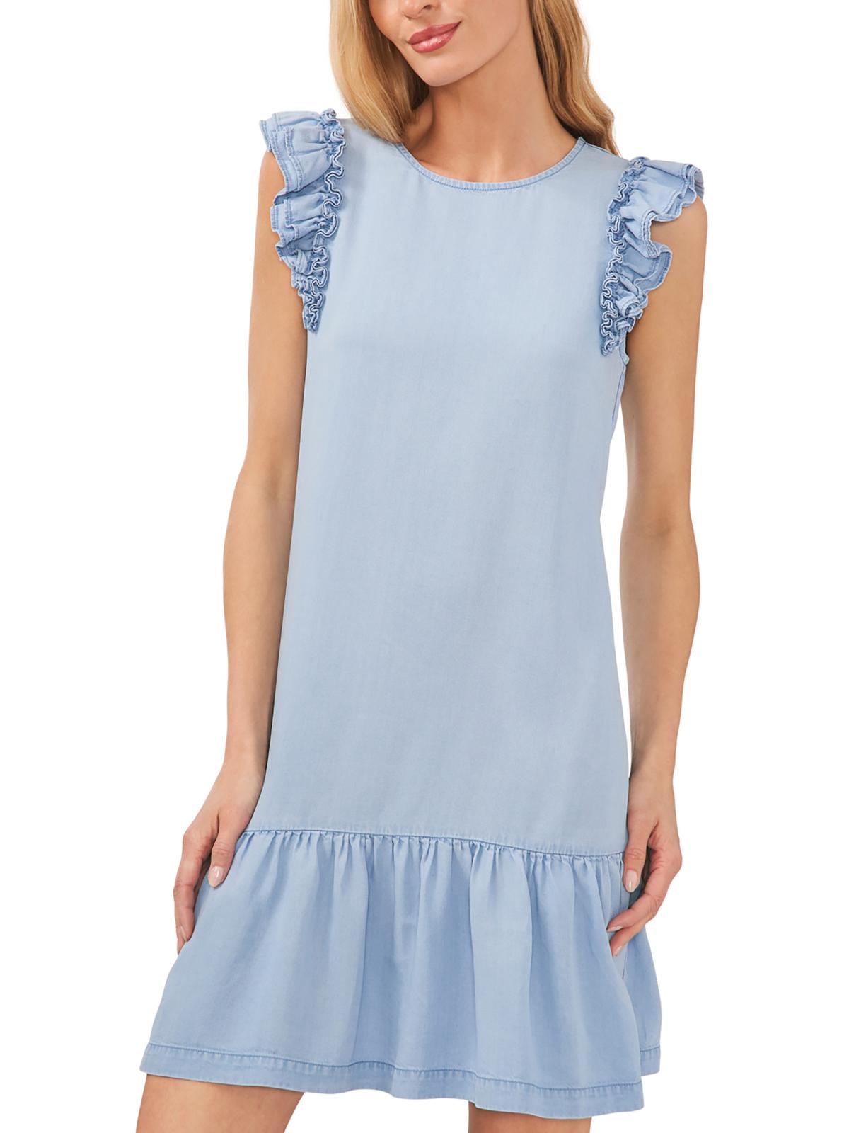 

Женское летнее мини-платье с оборками CeCe, цвет light blue wash