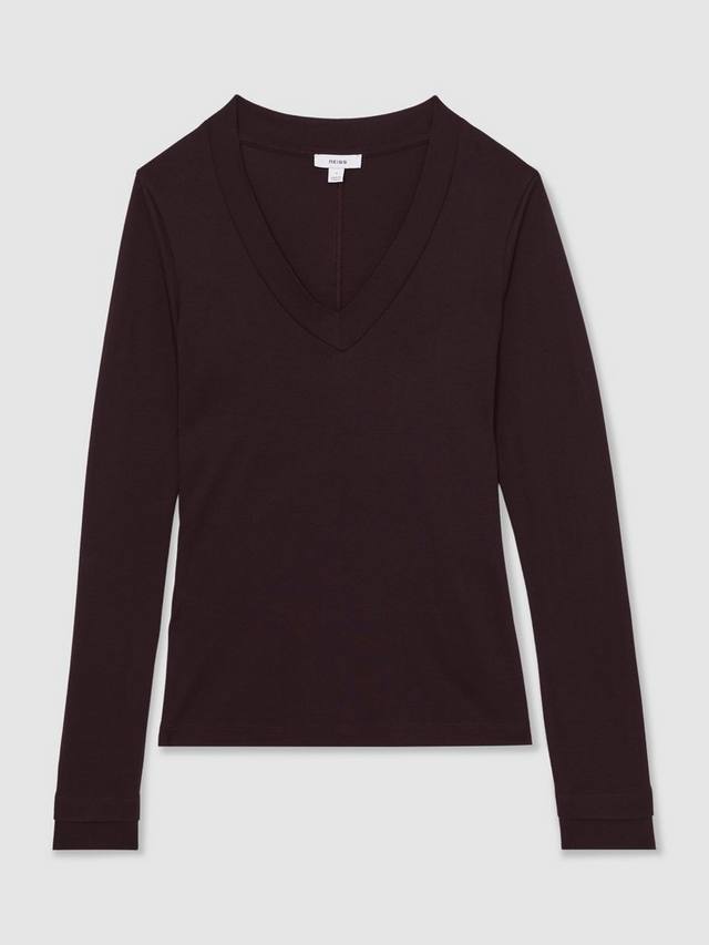 

Блузка Brady с длинными рукавами и V-образным вырезом Reiss, Plum